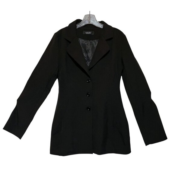 Akira Blazer L Black Fitted Hourglass Minimalist Neutral Goth Capsule Office - Picture 3 of 9